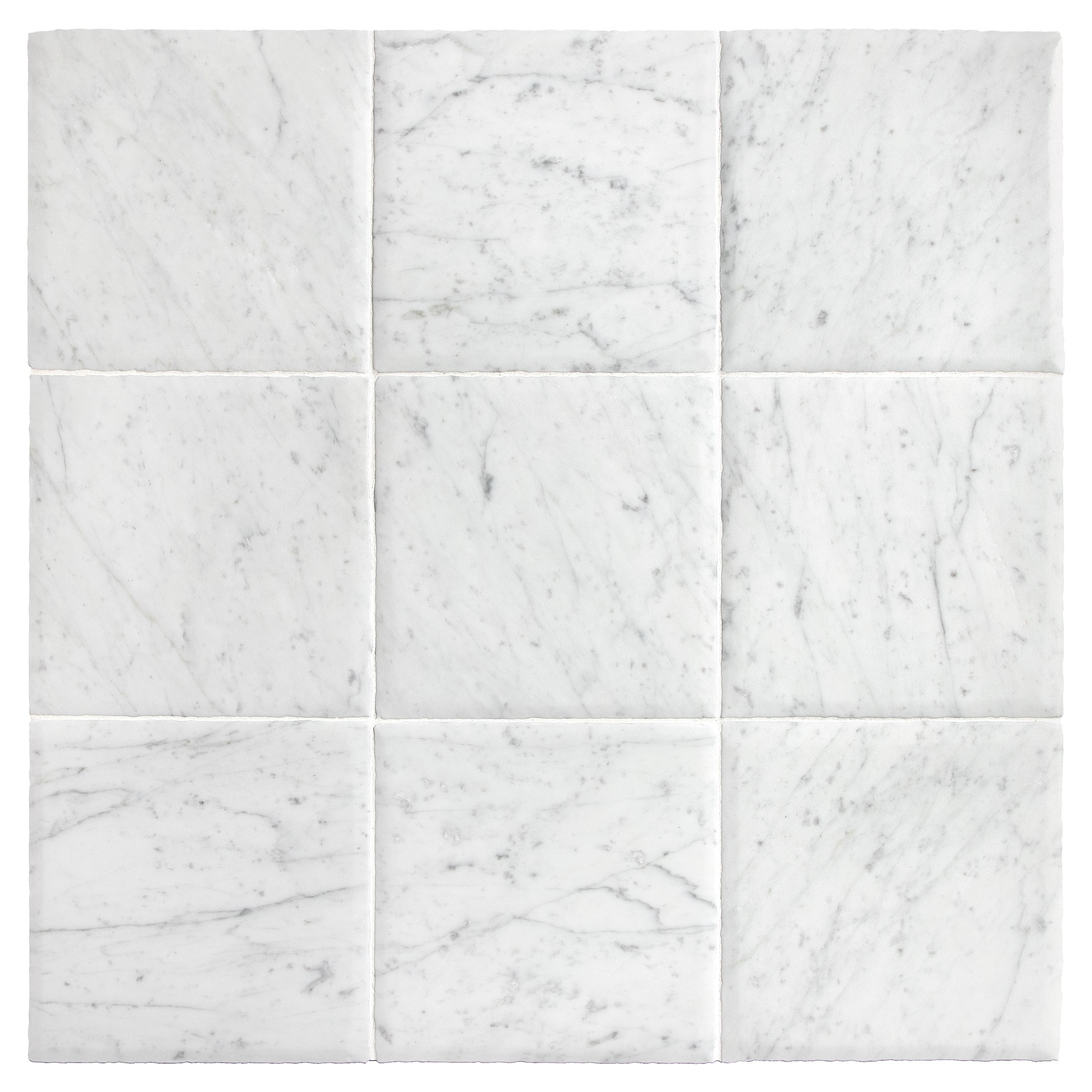 Nine tiles of the Chateau Lyon 8" x 8" tiles in Italian Carrara Light Select with a hand burnished finish.