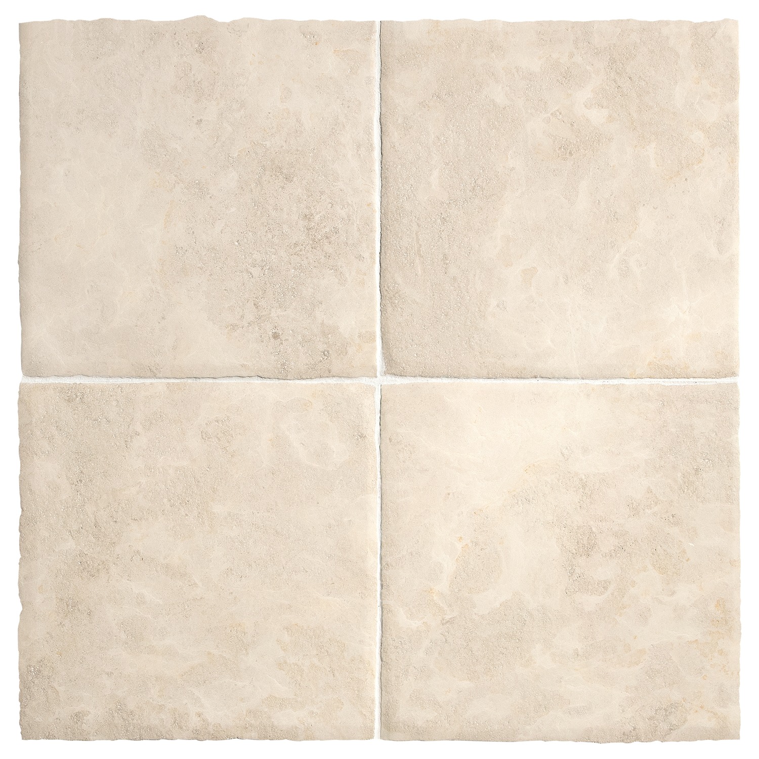 Four tiles of the Chateau Lyon 8" x 8" tiles in Barley Beige with a hand burnished finish.