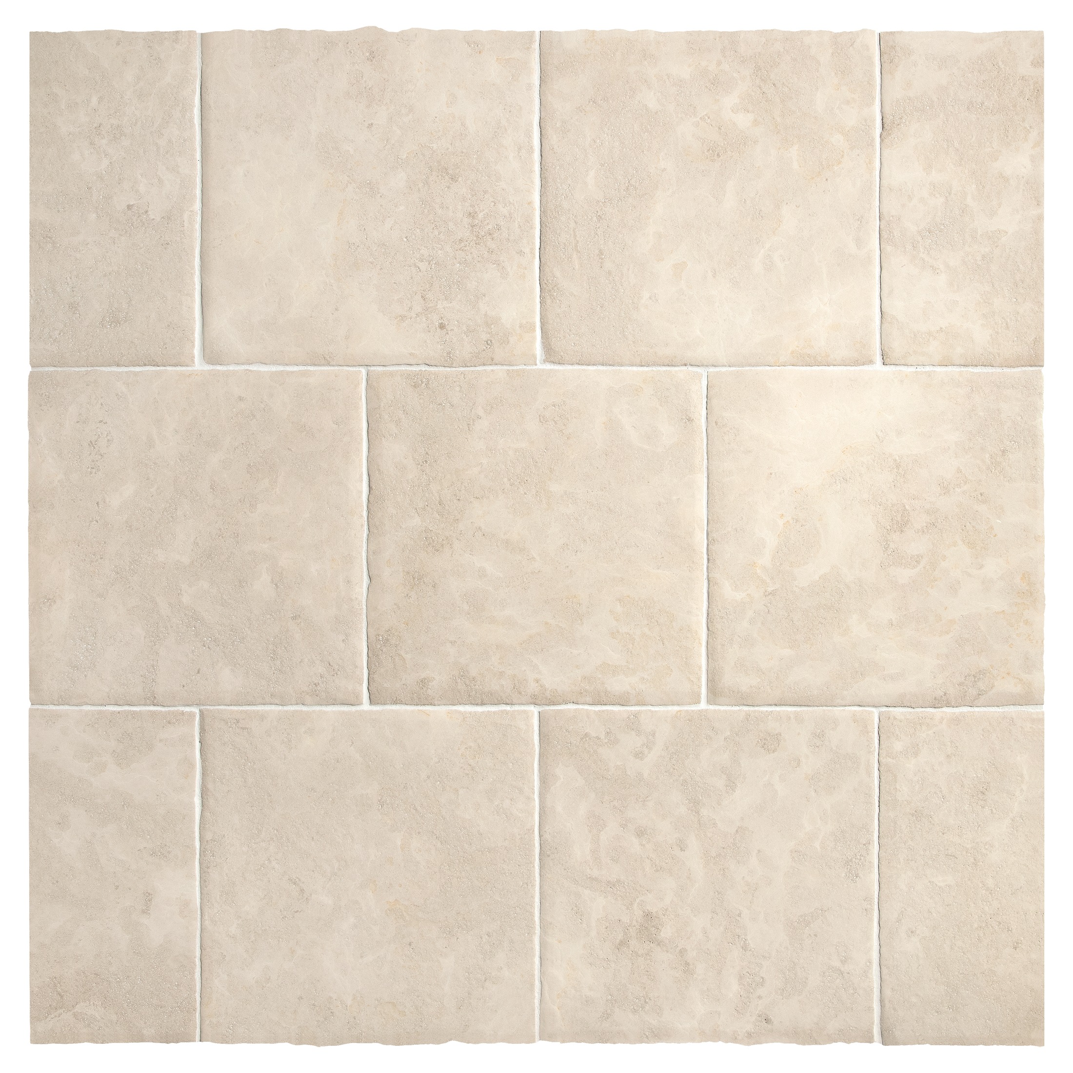 Nine tiles of the Chateau Lyon 8" x 8" tiles in Barley Beige with a hand burnished finish.