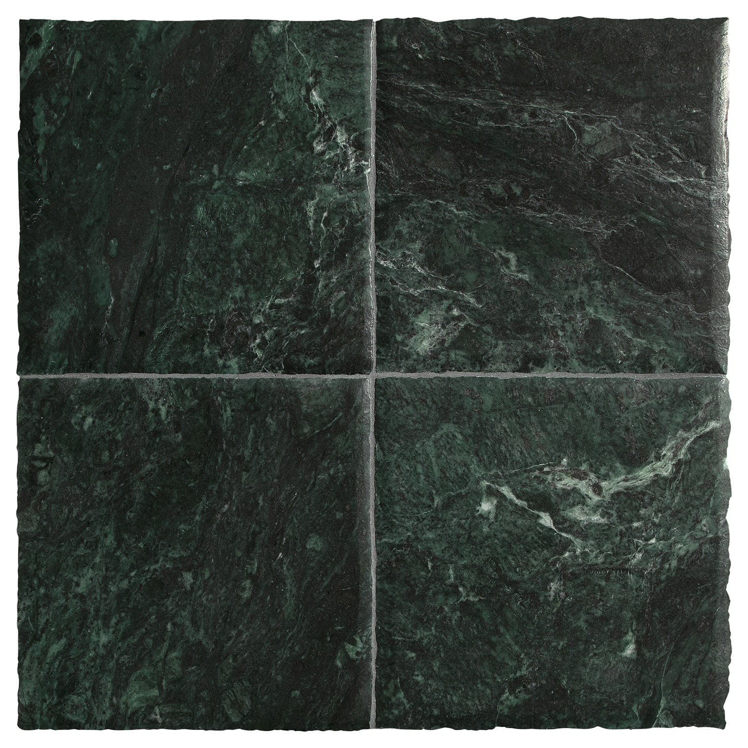 Four tiles of the Chateau Lyon 8" x 8" tiles in Florence Green with a hand burnished finish.