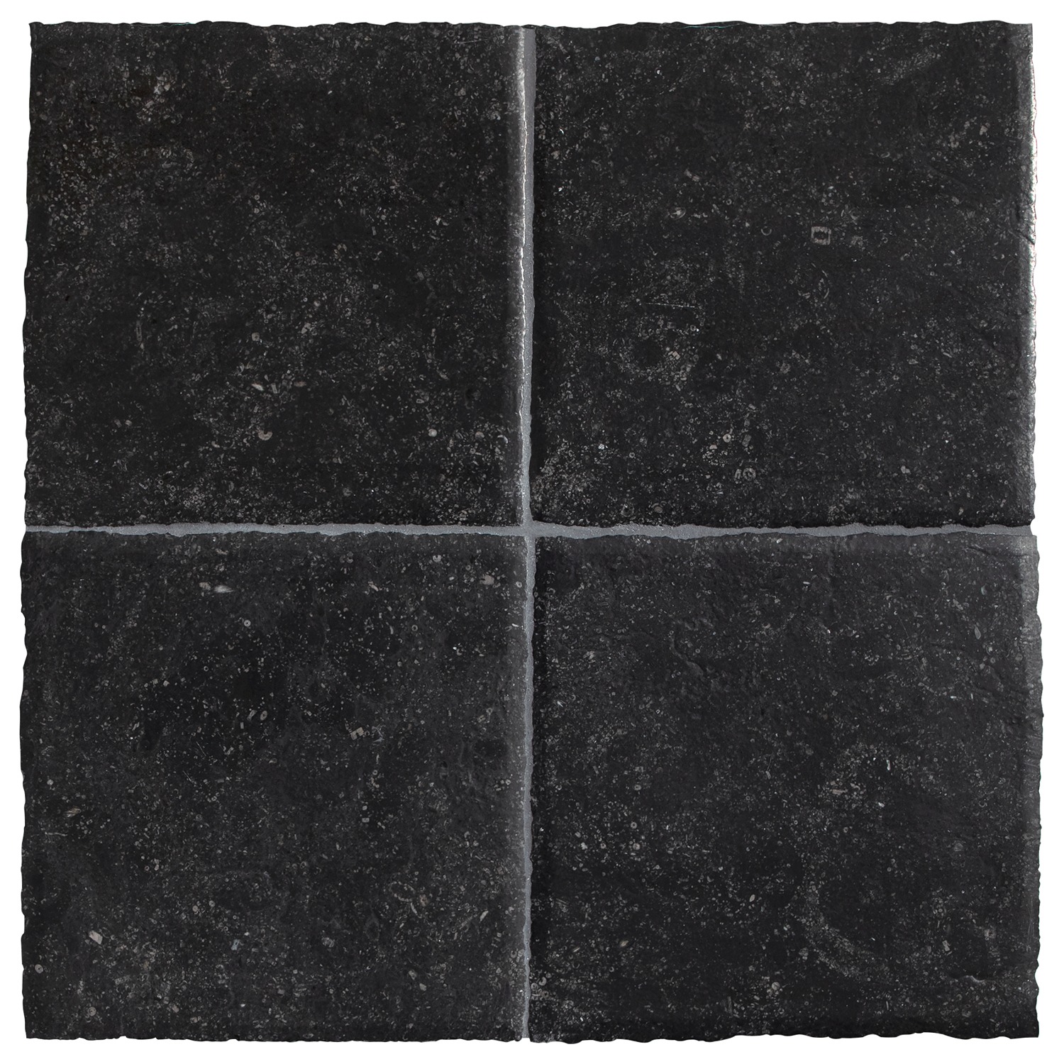Four tiles of the Chateau Lyon 8" x 8" tiles in Belgian Bluestone with a hand burnished finish.