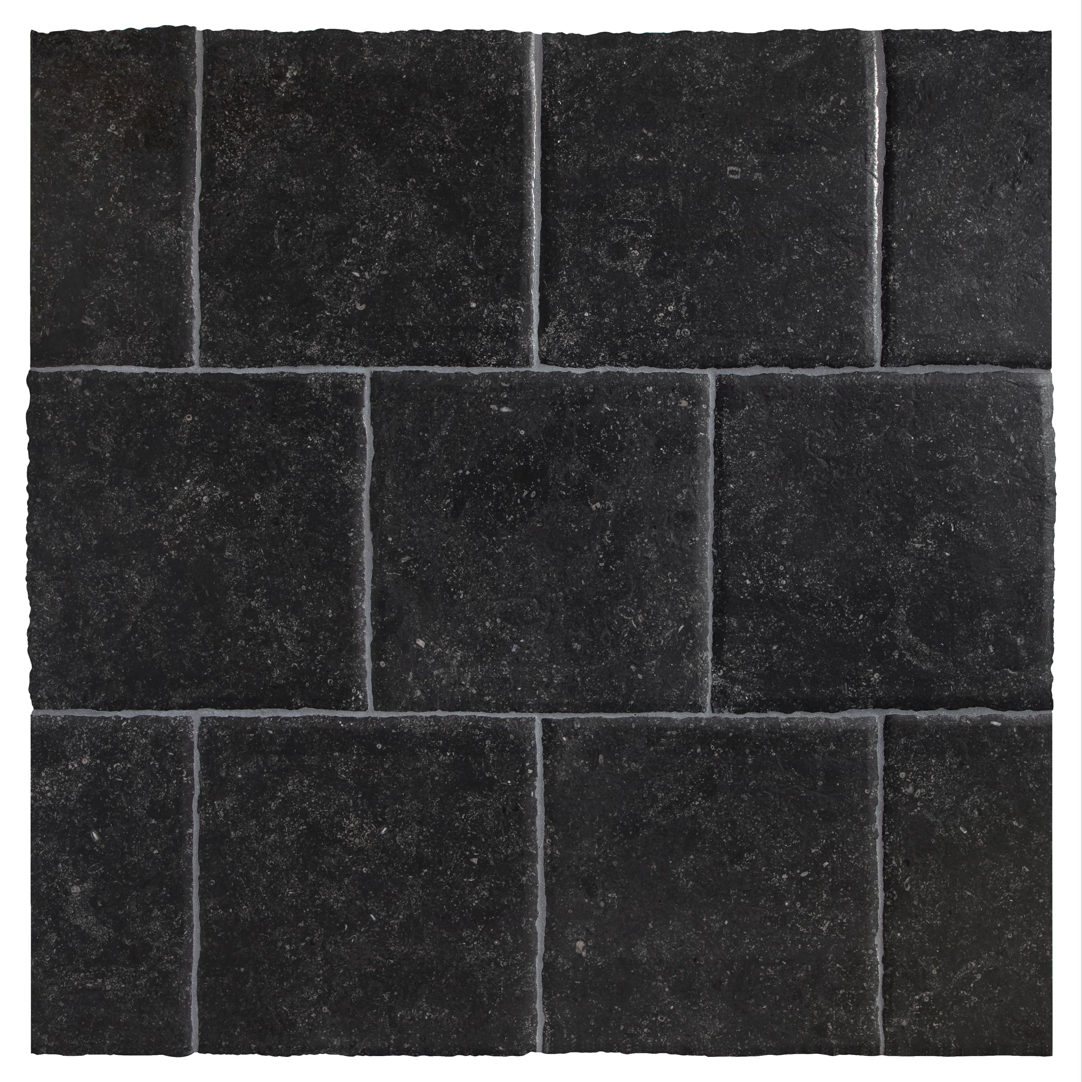 Nine tiles of the Chateau Lyon 8" x 8" tiles in Belgian Bluestone with a hand burnished finish.