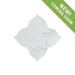 The Angelique waterjet Flower tile in Mugla White marble, seen in a tumbled and bush-hammered finish.