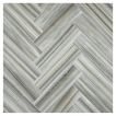 A field of the 1-1/2" X 6" Herringbone mosaic in honed Grigio Striatini marble.