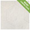 The Timeless Tumbled 10-1/2" Hexagon tile in Vanilla Ice marble, seen with a tumbled and bush-hammered finish.
