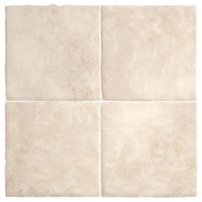 Four tiles of the Chateau Lyon 8" x 8" tiles in Barley Beige with a hand burnished finish.