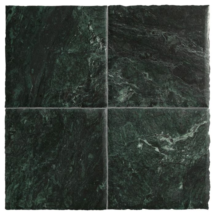 Four tiles of the Chateau Lyon 8" x 8" tiles in Florence Green with a hand burnished finish.