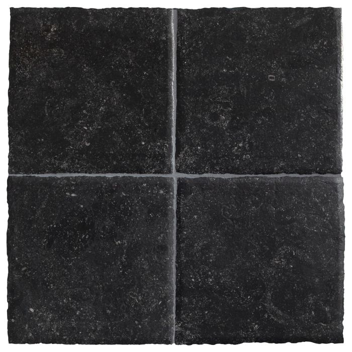 Four tiles of the Chateau Lyon 8" x 8" tiles in Belgian Bluestone with a hand burnished finish.