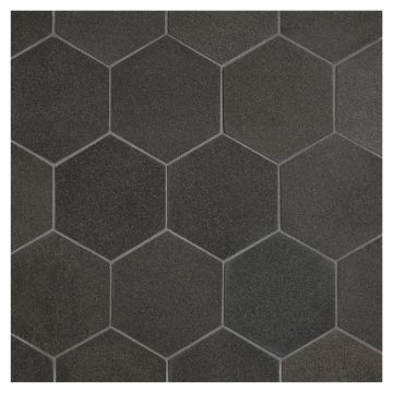 A field of the 3-1/2" Hexagon mosaic in honed Basalto Scuro Select. A field of the 3-1/2" Hexagon mosaic in honed Basalto Scuro Select.