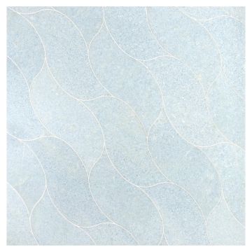 A 24" x 24" field of Acurve Delicato Flow A+B interlocking waterjet tile in Celeste Blue with a honed finish, seen in the Breeze layout.