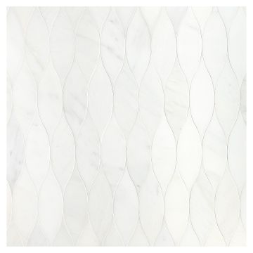 A 24" x 24" field of Acurve Delicato Vibe interlocking waterjet tile in Asian Carrara Ultra Premium with a honed finish. A 24" x 24" field of Acurve Delicato Vibe interlocking waterjet tile in Asian Carrara Ultra Premium with a honed finish.