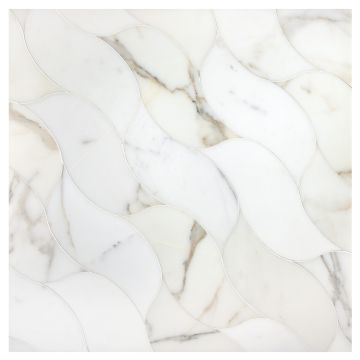 A 24" x 24" field of Acurve Delicato Flow A+B interlocking waterjet tile in Calacatta Gold with a honed finish A 24" x 24" field of Acurve Delicato Flow A+B interlocking waterjet tile in Calacatta Gold with a honed finish