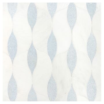 A 24" x 24" field of Acurve Delicato Rise Module A made from Asian Carrara Ultra Premium and Celeste Blue marble with a honed finish. A 24" x 24" field of Acurve Delicato Rise Module A made from Asian Carrara Ultra Premium and Celeste Blue marble with a honed finish.