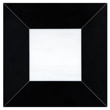 The pART Deco Modique Solid Frame and Square tile Module D, made from honed Bianco Dolomiti Select and Nero Marquina marble. The pART Deco Modique Solid Frame and Square tile Module D, made from honed Bianco Dolomiti Select and Nero Marquina marble.