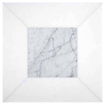 The pART Deco Modique Solid Frame and Square tile module F in honed Italian Carrara Light Select and Thassos marble. The pART Deco Modique Solid Frame and Square tile module F in honed Italian Carrara Light Select and Thassos marble.