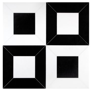The pART Deco Modique Solid Frame and Square tile module K, in honed Thassos and Nero Marquina marble.