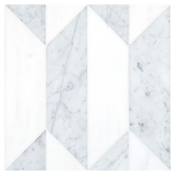A field of the Part Deco Solid Symmetry pattern, made from honed Bianco Dolomiti Select and Italian Carrara Light Select marble. A field of the Part Deco Solid Symmetry pattern, made from honed Bianco Dolomiti Select and Italian Carrara Light Select marble.