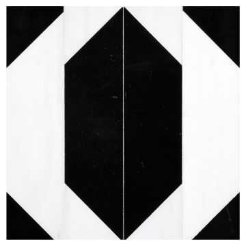 The pART Deco Modique Solid Hex Tech tile module, made from honed Bianco Dolomiti Select and Nero Marquina marble.