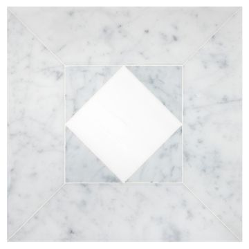 The pART Deco Modique Solid Frame and Asquare mosaic module B in honed Bianco Dolomiti Select and Italian Carrara Light Select marble. The pART Deco Modique Solid Frame and Asquare mosaic module B in honed Bianco Dolomiti Select and Italian Carrara Light Select marble.