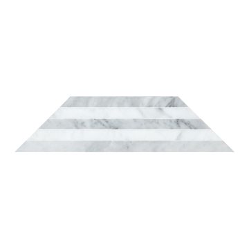 A single sheet of the pART Deco Modique Grey mosaic in polished Italian Carrara Light Select and Italian Carrara Dark Select marble. A single sheet of the pART Deco Modique Grey mosaic in polished Italian Carrara Light Select and Italian Carrara Dark Select marble.