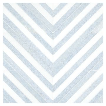 Layout of the pART Deco Modique Celeste mosaic in the Chevron pattern layout, made from polished Thassos Select and Celeste Blue marble. Layout of the pART Deco Modique Celeste mosaic in the Chevron pattern layout, made from polished Thassos Select and Celeste Blue marble.