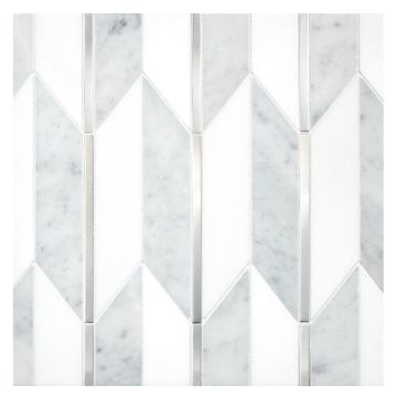 A field of the Arrows mosaic, made from thassos and Italian Carrara polished marble, with stainless steel accents. A field of the Arrows mosaic, made from thassos and Italian Carrara polished marble, with stainless steel accents.