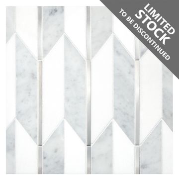 A field of the Arrows mosaic, made from thassos and Italian Carrara polished marble, with stainless steel accents. A field of the Arrows mosaic, made from thassos and Italian Carrara polished marble, with stainless steel accents.