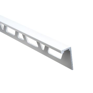 A three-quarter view of the 90-degree modern finishing edge in Super White, super gloss finish, part of the Precision Ceramic Series. A three-quarter view of the 90-degree modern finishing edge in Super White, super gloss finish, part of the Precision Ceramic Series.