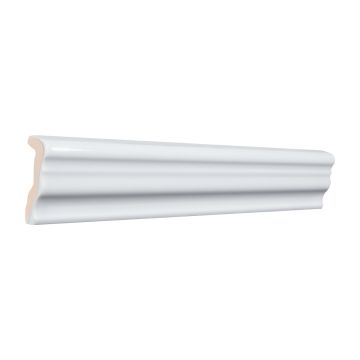 Three quarter view of the Truetones Ceramic chair rail in Hint of Grey Gloss.