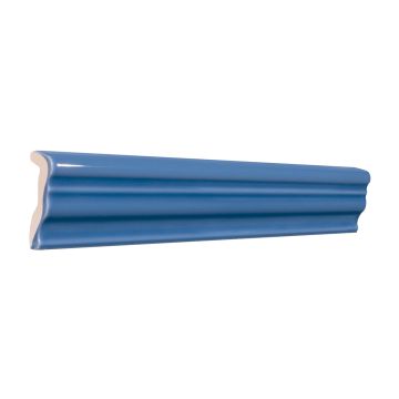 Three quarter view of the Truetones ceramic chair rail in Astor Blue Gloss.
