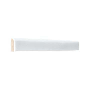 Three quarter view of the Truetones ceramic zelli bullnose trim piece in Hint of Grey Gloss.
