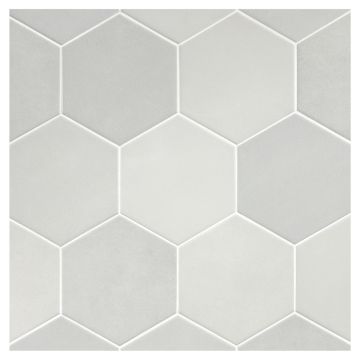 The Truetones Porcelain 5.5" Hexagon tile in 16 Shades of Cashmere Grey Matte.