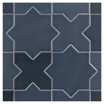 The Truetones porcelain crossing star tile in 16 shades of twilight blue matte. The Truetones porcelain crossing star tile in 16 shades of twilight blue matte.