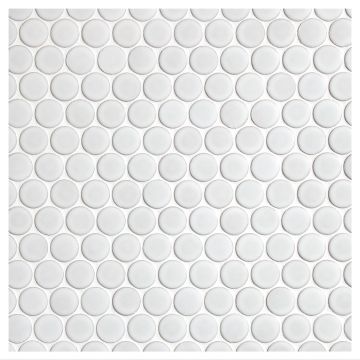 Cezanne Ceramic 1" Penny Round mosaic tile in Papyrus White with a matte finish.