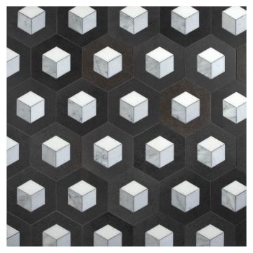 Spatial Cubist | Basalto - Thassos Select - Morning Blue - Italian Carrara Dark Select - Honed & Polished | Pietra Visivo Collection Spatial Cubist | Basalto - Thassos Select - Morning Blue - Italian Carrara Dark Select - Honed & Polished | Pietra Visivo Collection