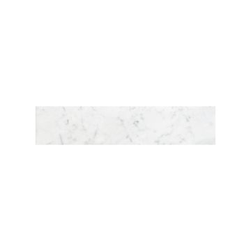 A single 4" x 18" tile in honed Italian Carrara Ultra Premium marble. A single 4" x 18" tile in honed Italian Carrara Ultra Premium marble.