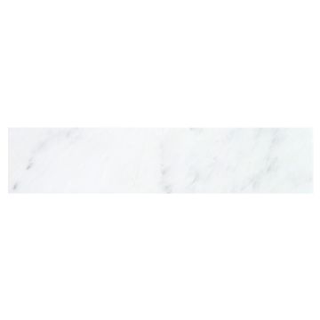 A single 4" x 18" tile in honed Asian Carrara Ultra Premium marble. A single 4" x 18" tile in honed Asian Carrara Ultra Premium marble.