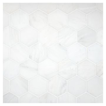 A field of the 2-1/4" Hexagon mosaic in honed Asian Carrara Ultra Premium marble. A field of the 2-1/4" Hexagon mosaic in honed Asian Carrara Ultra Premium marble.