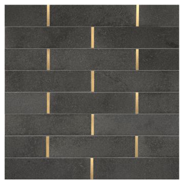 A field of the Touch of Brass mosaic in honed Basalt with matte brass accents A field of the Touch of Brass mosaic in honed Basalt with matte brass accents