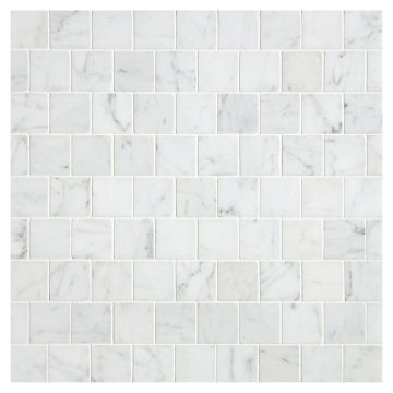 A field of the 1-1/4" Offset Square mosaic in honed Italian Carrara Light Select marble. A field of the 1-1/4" Offset Square mosaic in honed Italian Carrara Light Select marble.