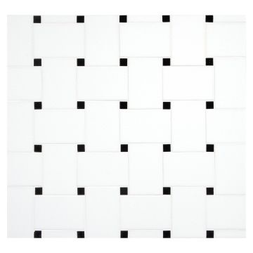 A field of the Basketweave mosaic in polished ThassoGlass with Nero Marquina dots. A field of the Basketweave mosaic in polished ThassoGlass with Nero Marquina dots.