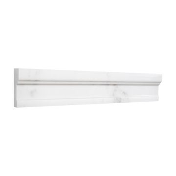 A three-quarter view of the Modern Chair Rail, made from polished Asian Carrara Ultra Premium marble.