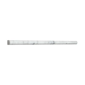 A three-quarter view of the Traditional Pencil finishing piece, made from polished Italian Carrara marble. A three-quarter view of the Traditional Pencil finishing piece, made from polished Italian Carrara marble.