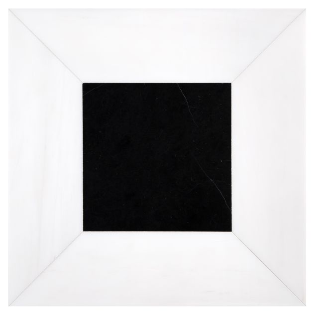 The pART Deco Modique Solid Frame and Square tile module E in honed Nero Marquina and Bianco Dolomiti Select marble.