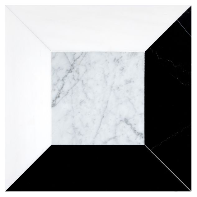 The pART Deco Modique Solid Frame and Square tile module G in honed Italian Carrara Light