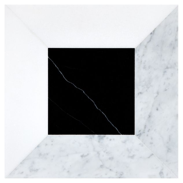 The pART Deco Modique Solid Frame and Square tile module H in honed Nero Marquina