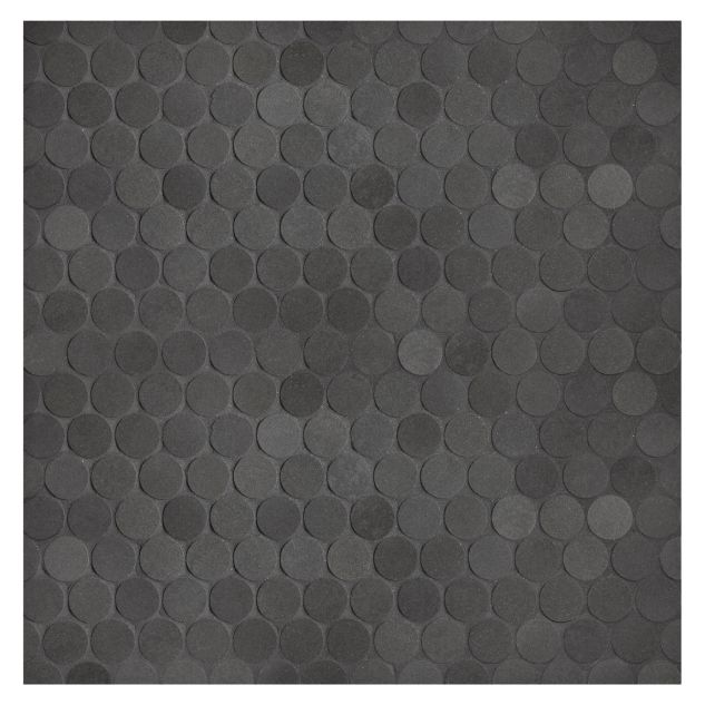 A field of the 3/4" Penny Round mosaic in honed Basalto Scuro Select.
