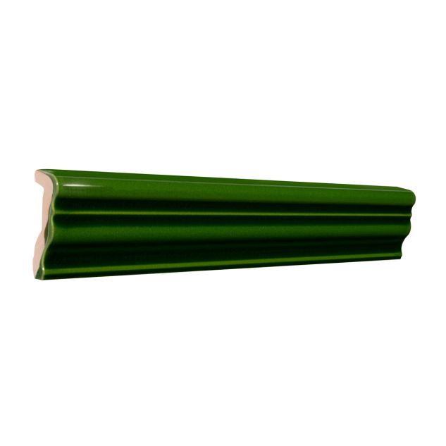 Three quarter view of the Truetones ceramic chair rail in Lauren Green crackle.