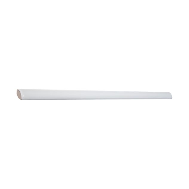 Three quarter view of the Truetones ceramic quarter round trim piece in Hint of Grey Gloss.
