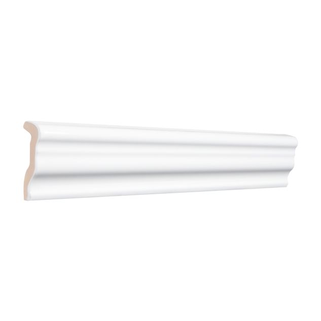 Three quarter view of the Truetones Ceramic chair rail in Light White Gloss.
